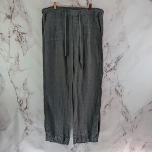 Allen Allen Pant Womens Medium 38x32 Gray Linen Pull On Wide Leg Drawstring Vtg